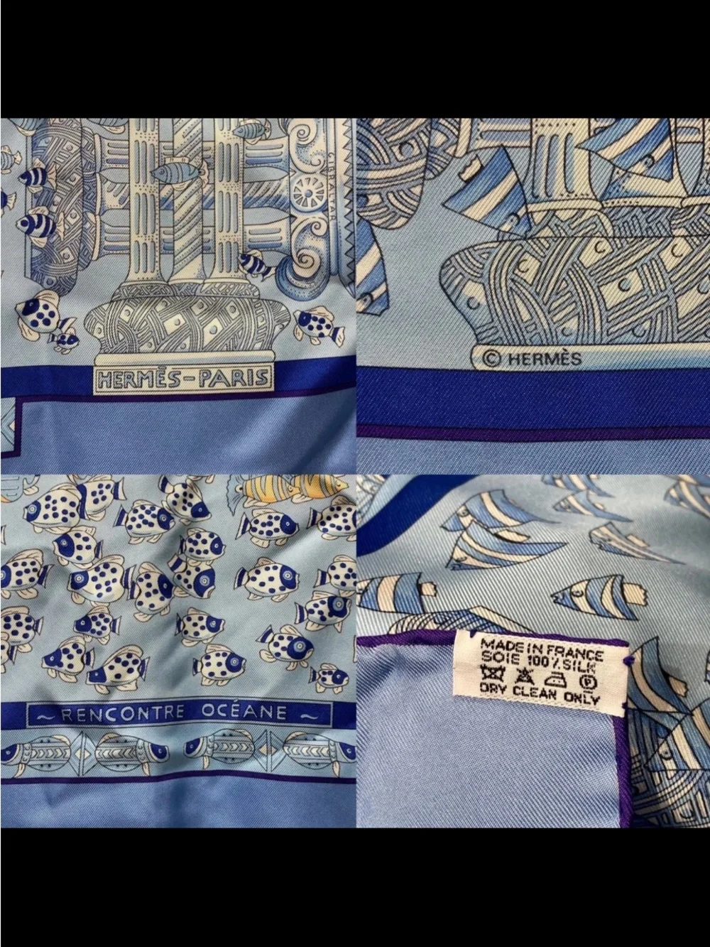 Hermes Rencontre Oceane-  Blue version Multicolor Sea Life Silk Scarf - Picture 3 of 14